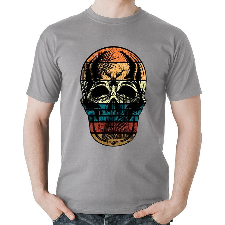 Camiseta Algodão Caveira Tropical - Cinza