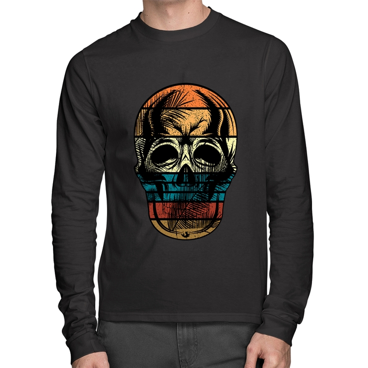 Camiseta Algodão Caveira Tropical Manga Longa