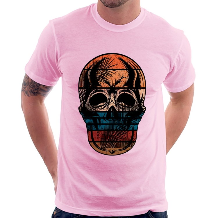 Camiseta Caveira Tropical - Rosa Bebê