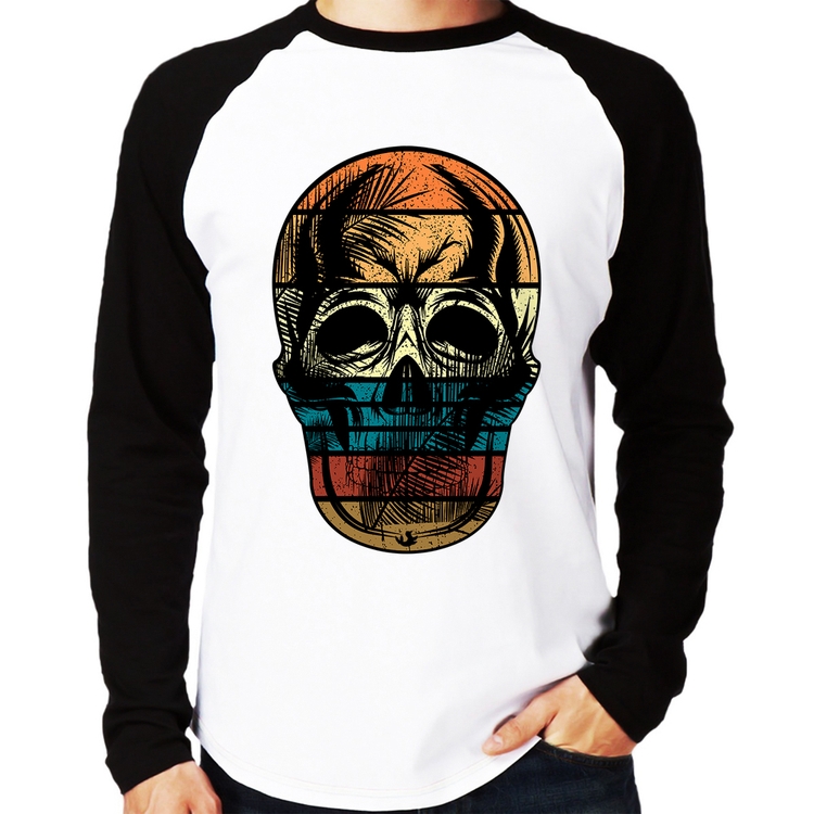 Camiseta Raglan Caveira Tropical Manga Longa
