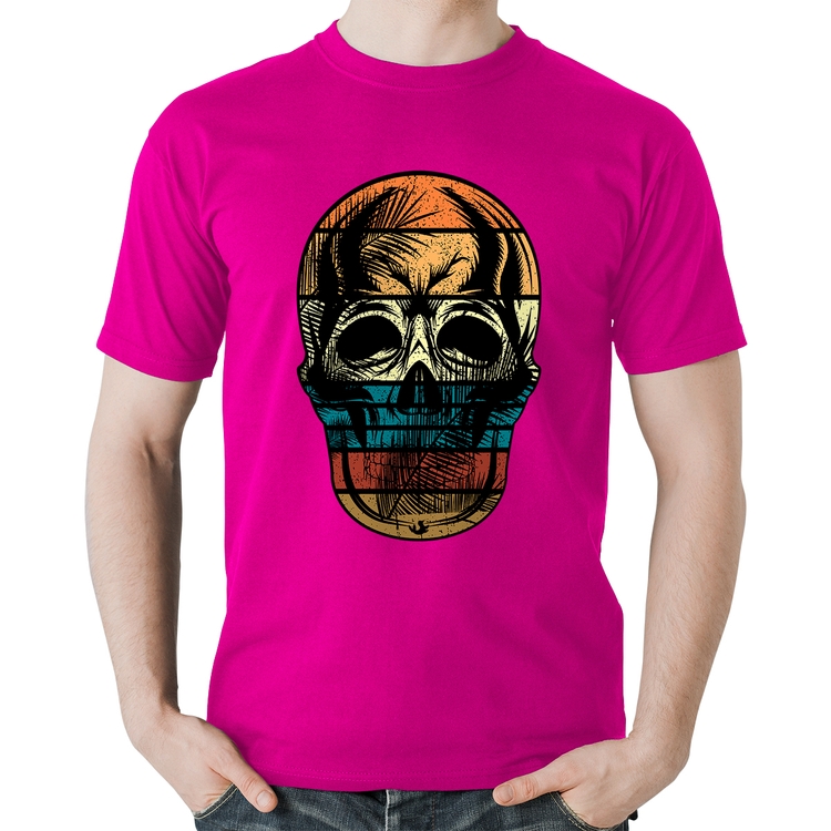 Camiseta Algodão Caveira Tropical - Rosa
