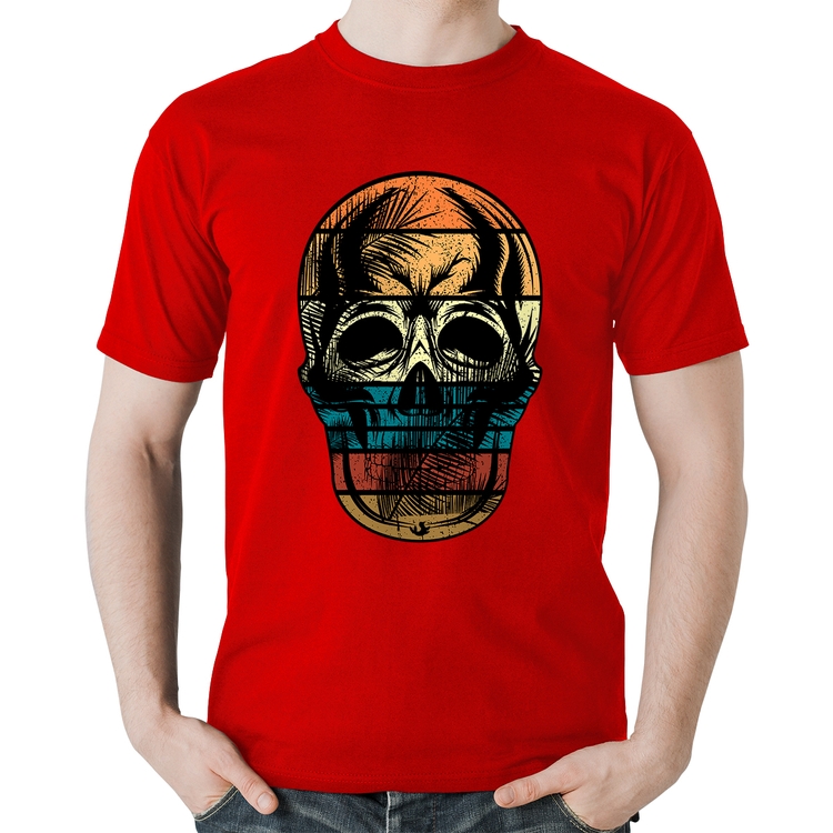 Camiseta Algodão Caveira Tropical - Vermelha