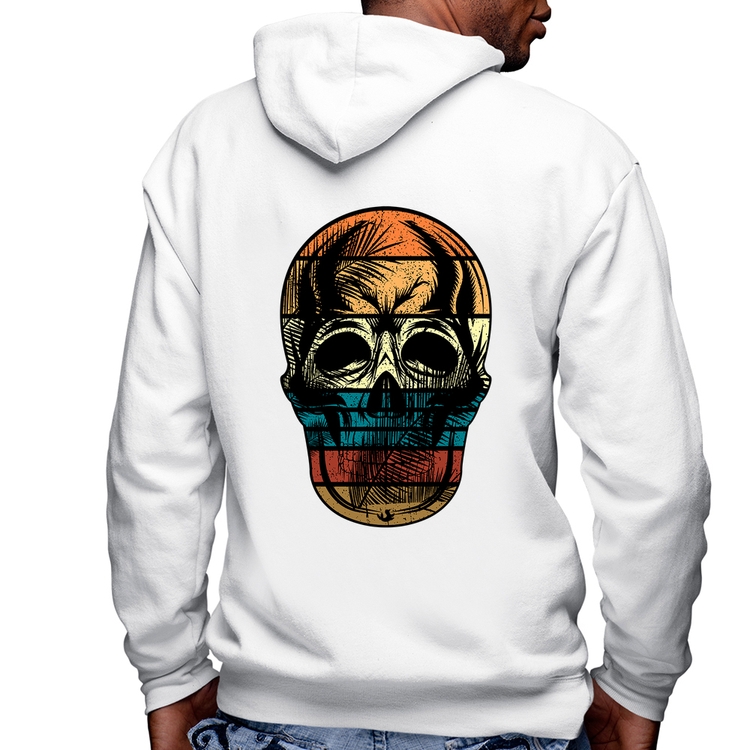 Blusa Moletom Caveira Tropical Masculina com Capuz e Zíper - Branca
