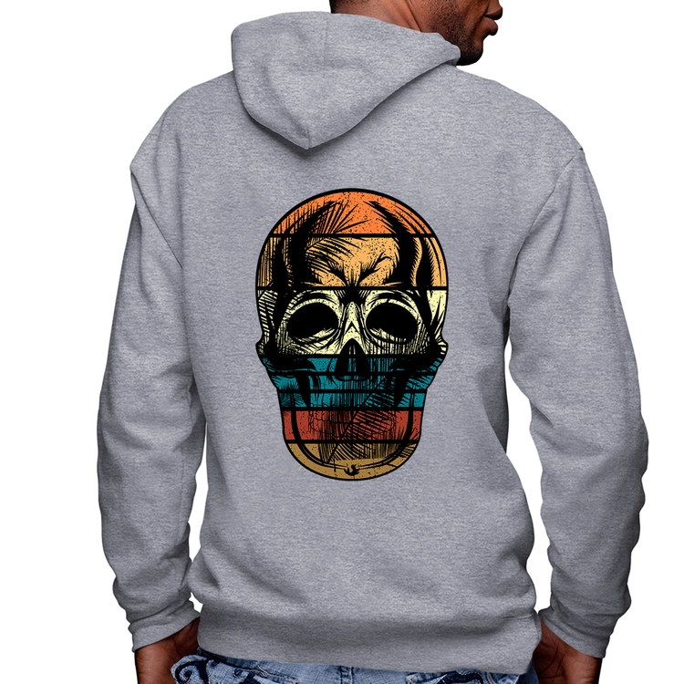 Blusa Moletom Caveira Tropical Masculina com Capuz e Zíper - Mescla
