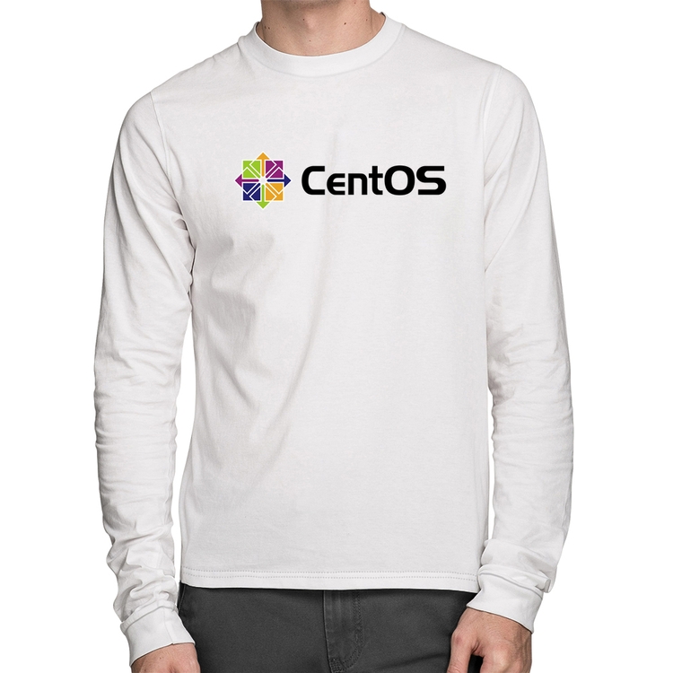 Camiseta Algodão CentOS Linux Logo Manga Longa - Branca