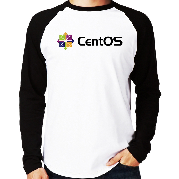 Camiseta Raglan CentOS Linux Logo Manga Longa