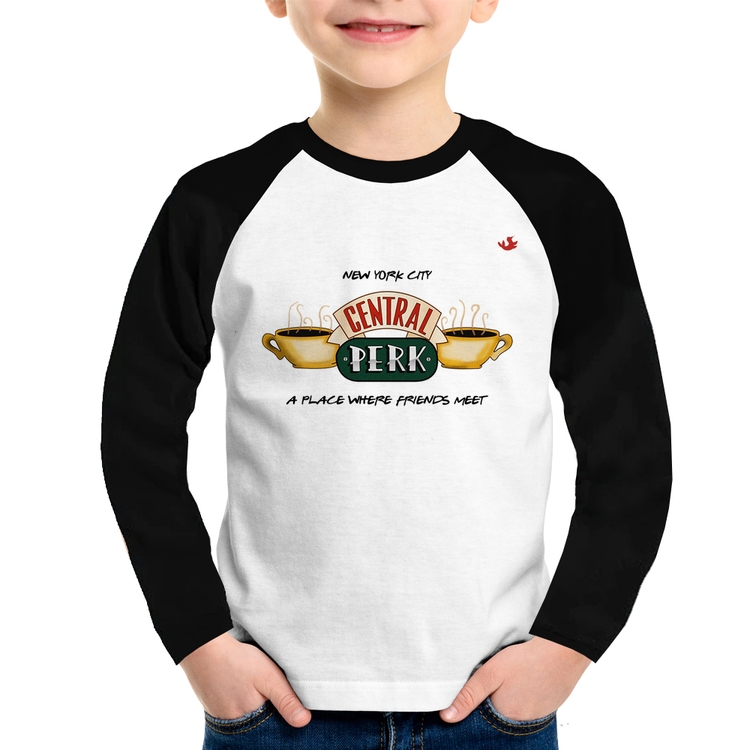 Camiseta Raglan Infantil Central Perk Manga Longa