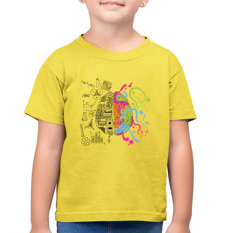 Camiseta Algodão Infantil Cérebro Analítico e Criativo - Amarelo Canário