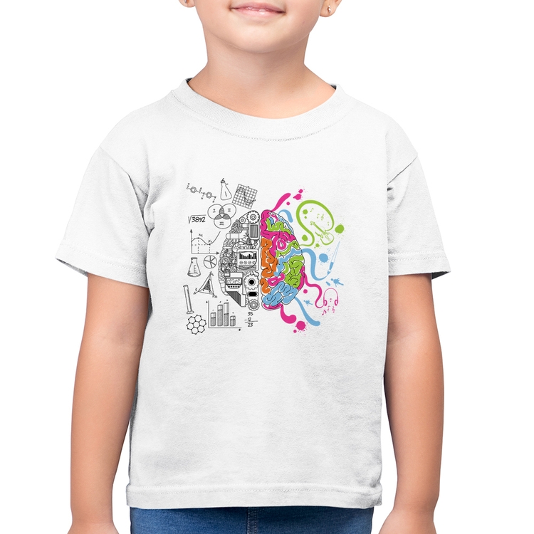 Camiseta Algodão Infantil Cérebro Analítico e Criativo - Branca