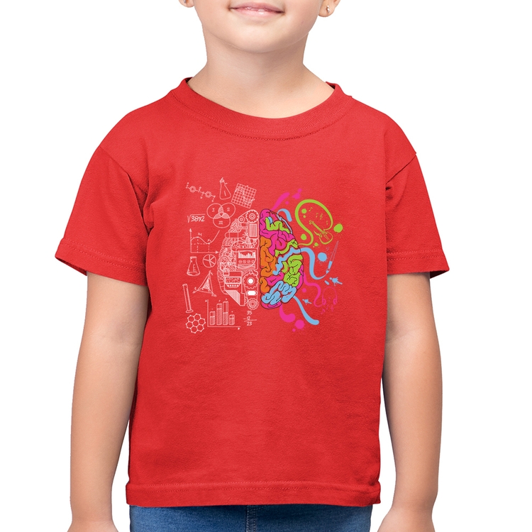 Camiseta Algodão Infantil Cérebro Analítico e Criativo - Vermelha
