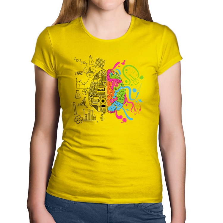 Baby Look Algodão Cérebro Analítico e Criativo - Amarela