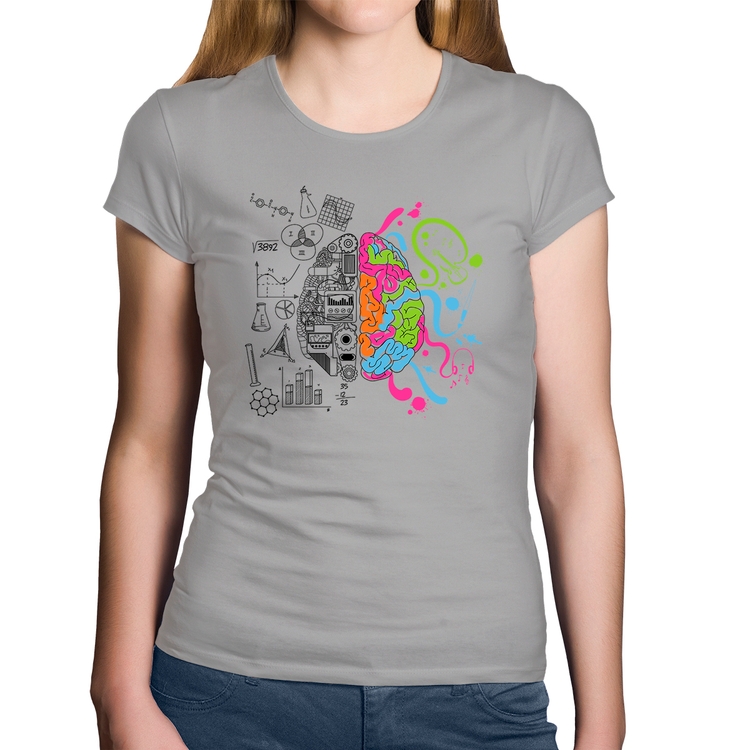 Baby Look Algodão Cérebro Analítico e Criativo - Cinza