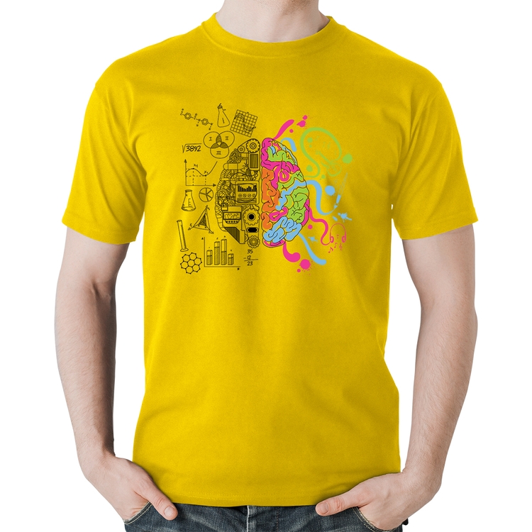 Camiseta Algodão Cérebro Analítico e Criativo - Amarela