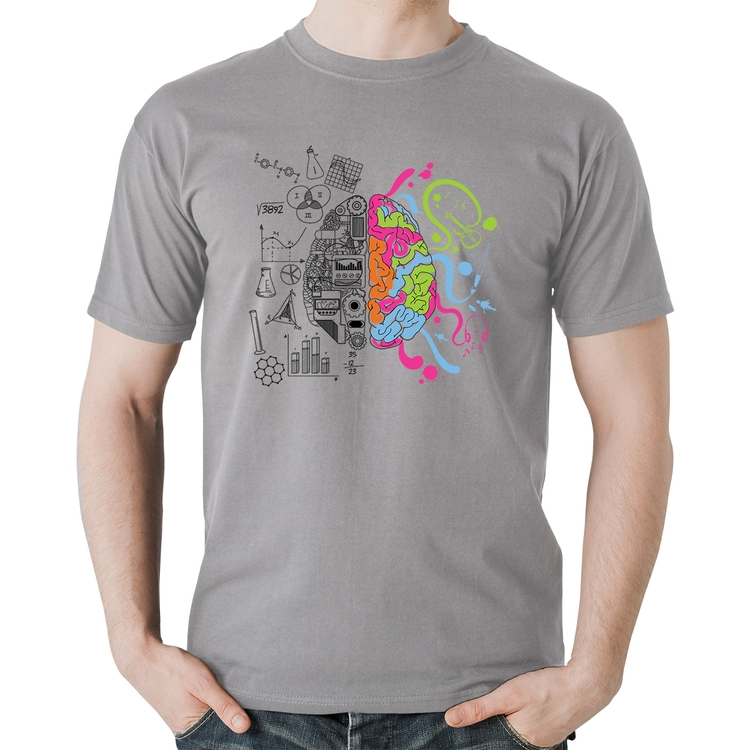 Camiseta Algodão Cérebro Analítico e Criativo - Cinza