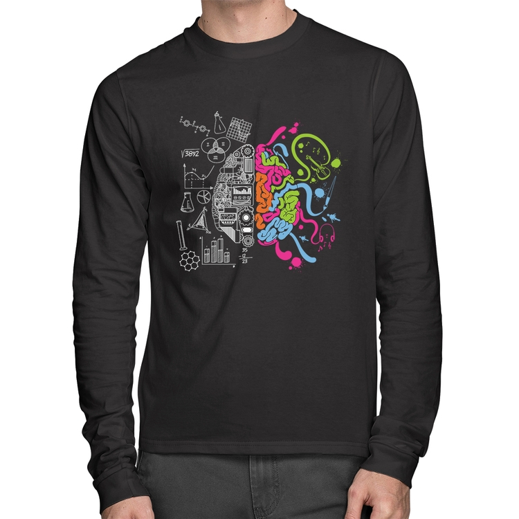 Camiseta Algodão Cérebro Analítico e Criativo Manga Longa