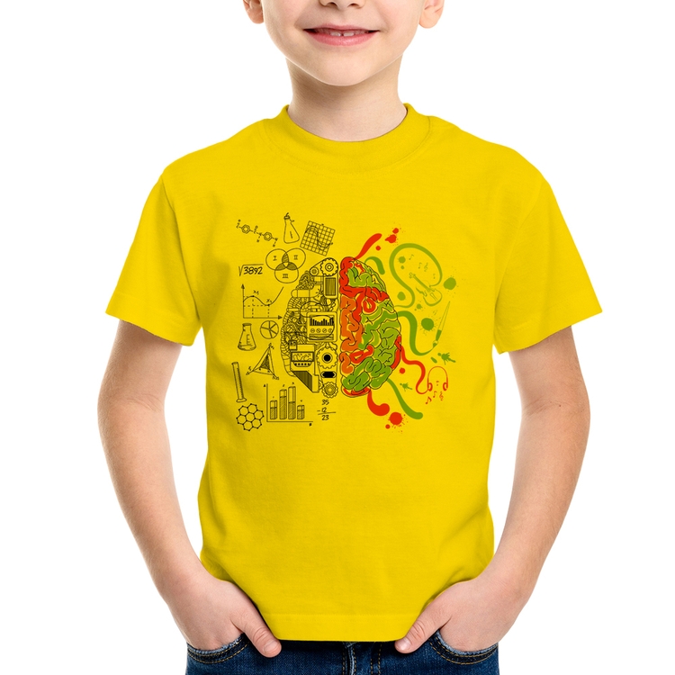Camiseta Infantil Cérebro Analítico e Criativo - Amarela