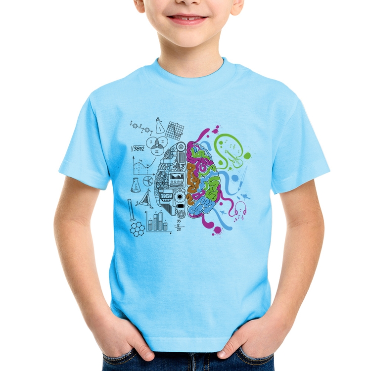 Camiseta Infantil Cérebro Analítico e Criativo - Azul Bebê