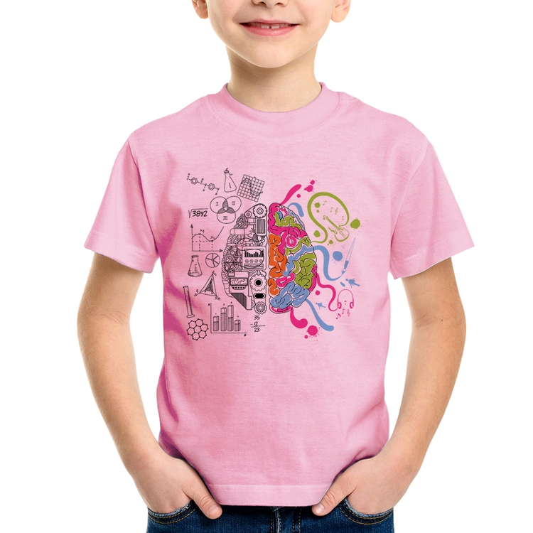 Camiseta Infantil Cérebro Analítico e Criativo - Rosa Bebê