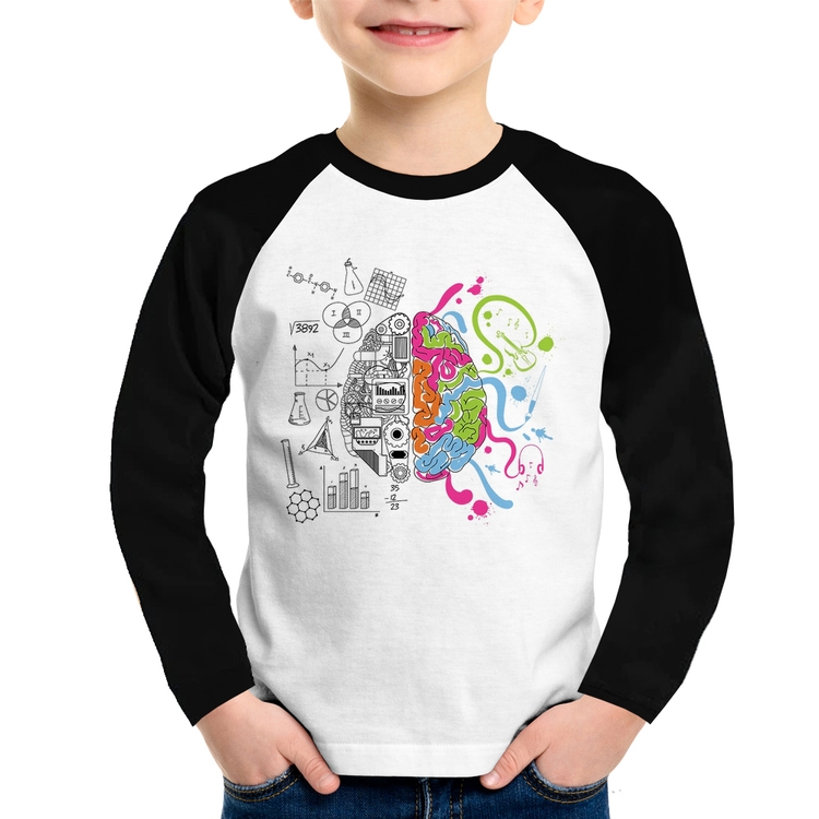 Camiseta Raglan Infantil Cérebro Analítico e Criativo Manga Longa