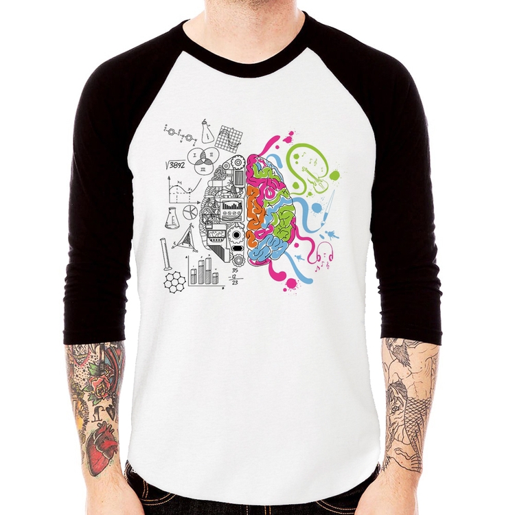Camiseta Raglan Cérebro Analítico e Criativo Manga 3/4