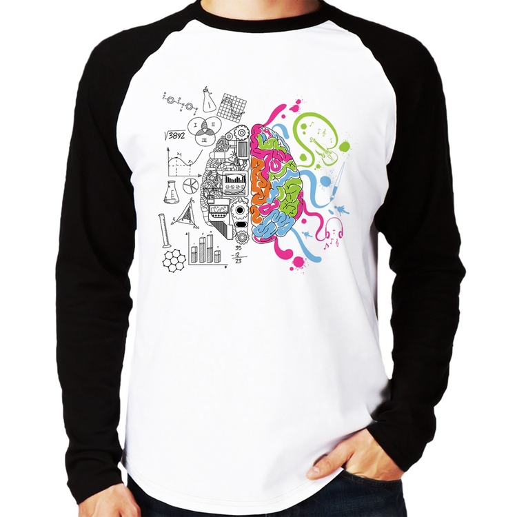 Camiseta Raglan Cérebro Analítico e Criativo Manga Longa