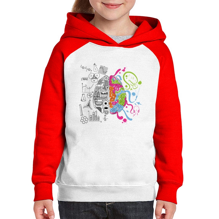 Moletom Infantil Cérebro Analítico e Criativo - Branco/Vermelho
