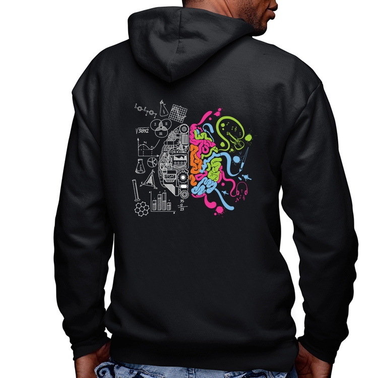Blusa Moletom Cérebro Analítico e Criativo Masculina com Capuz e Zíper