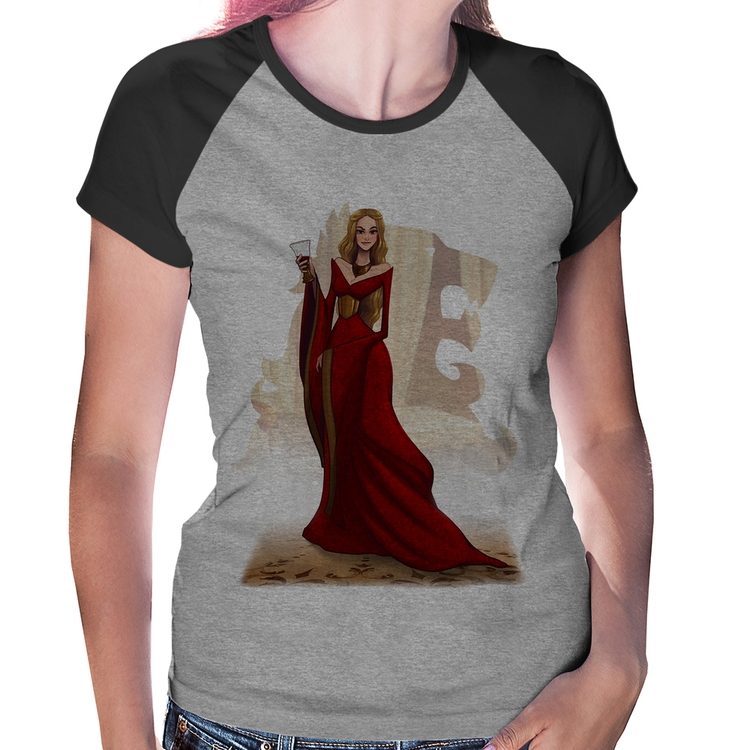 Baby Look Raglan Cersei Lannister Art - Cinza/Preto