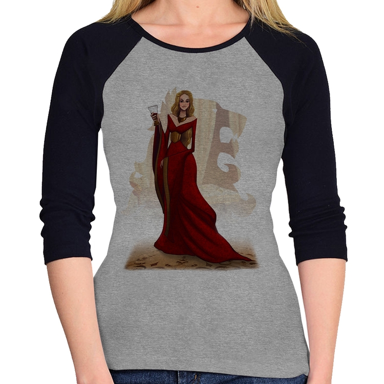 Baby Look Raglan Cersei Lannister Art Manga 3/4 - Cinza/Preto