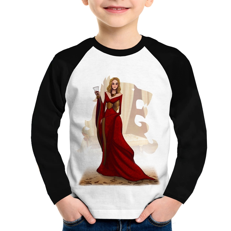 Camiseta Raglan Infantil Cersei Lannister Art Manga Longa
