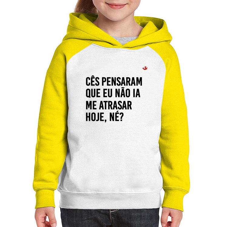 Moletom Infantil Cês pensaram que eu não ia me atrasar - Branco/Amarelo