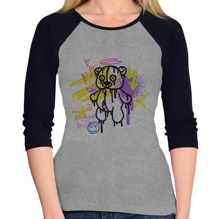 Baby Look Raglan Change the Rules Manga 3/4 - Cinza/Preto