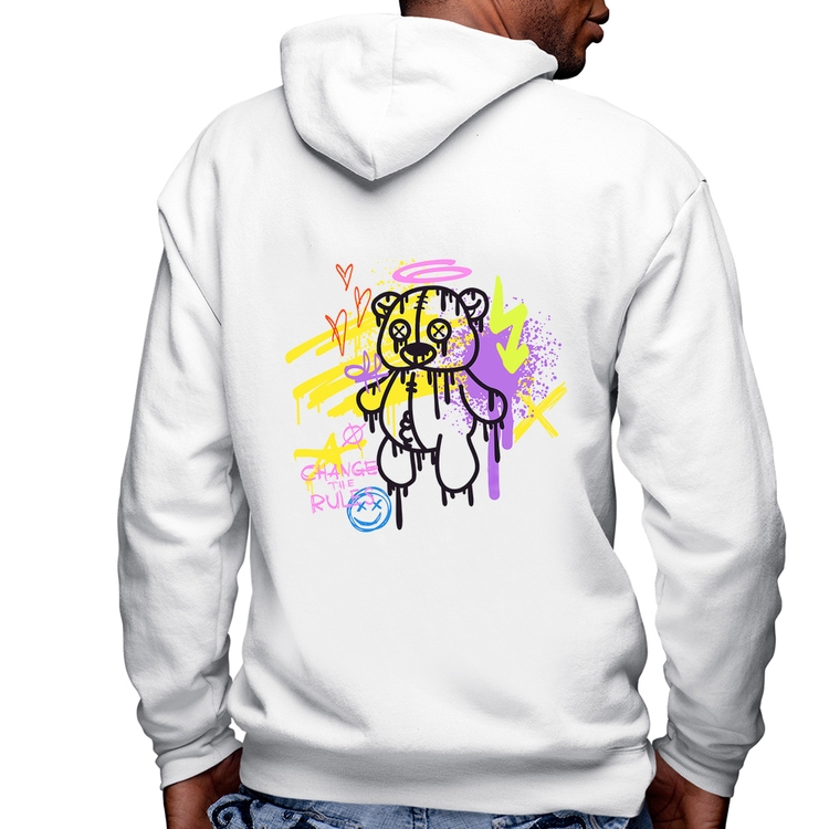 Blusa Moletom Change the Rules Masculina com Capuz e Zíper - Branca