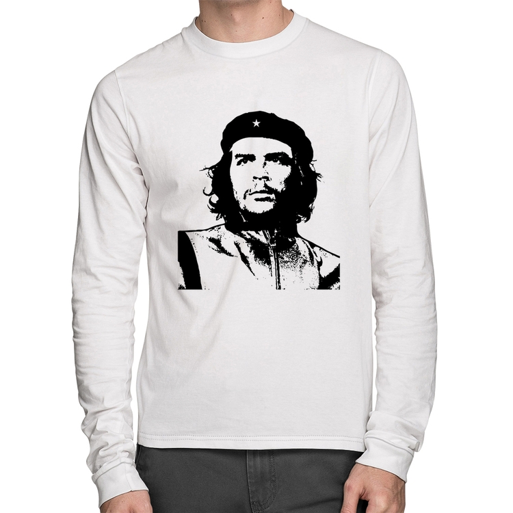 Camiseta Algodão Che Guevara Revolucionário Manga Longa - Branca