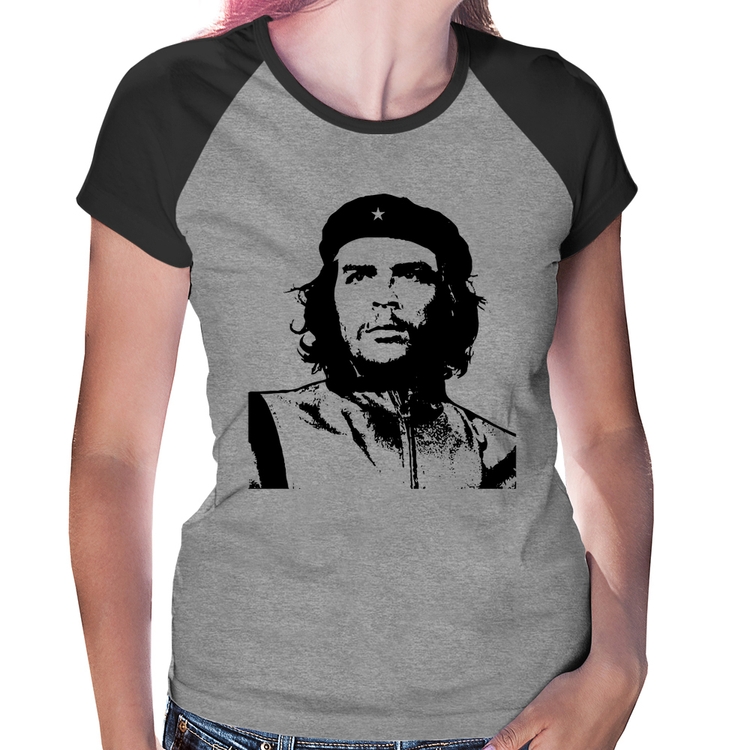 Baby Look Raglan Che Guevara Revolucionário - Cinza/Preto