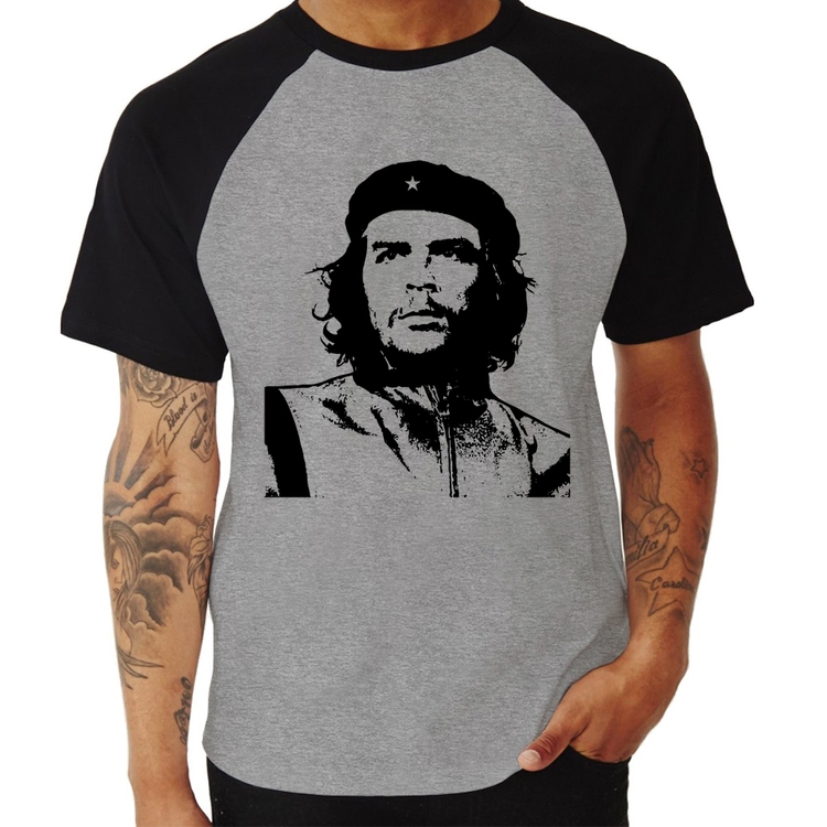 Camiseta Raglan Che Guevara Revolucionário - Cinza/Preto