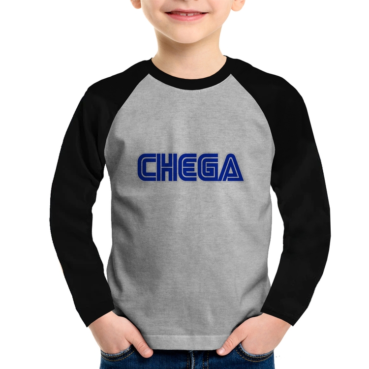 Camiseta Raglan Infantil Chega Manga Longa - Cinza/Preto