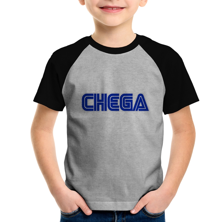 Camiseta Raglan Infantil Chega - Cinza/Preto