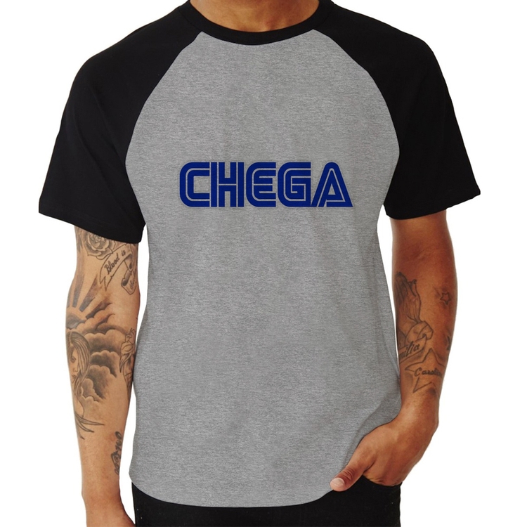 Camiseta Raglan Chega - Cinza/Preto