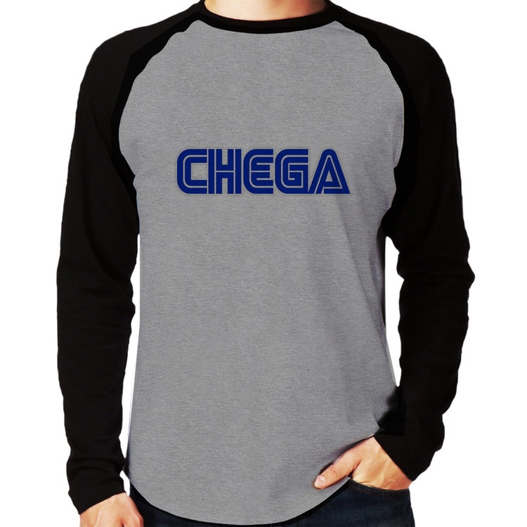 Camiseta Raglan Chega Manga Longa - Cinza/Preto