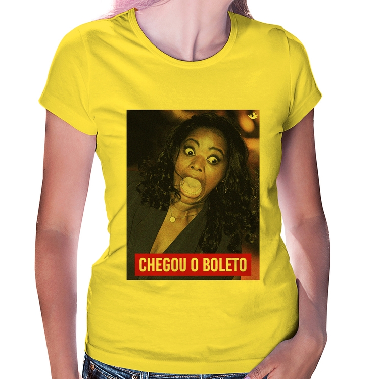 Baby Look Chegou o boleto - Amarela