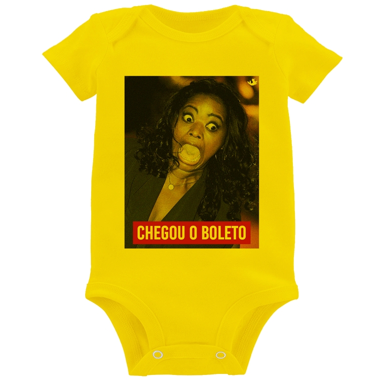 Body Bebê Chegou o boleto - Amarelo