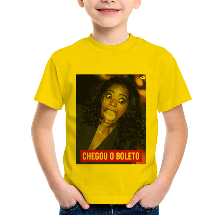 Camiseta Infantil Chegou o boleto - Amarela