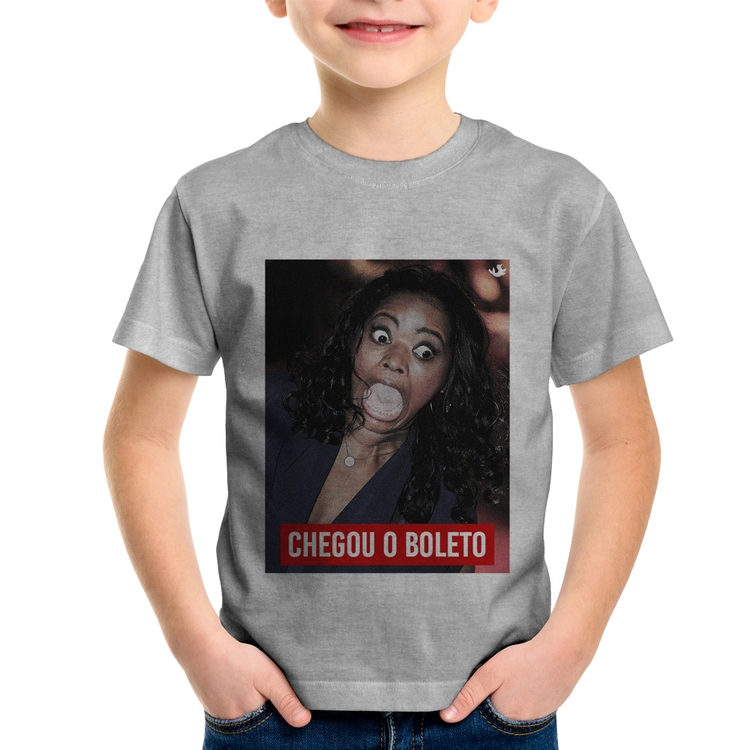 Camiseta Infantil Chegou o boleto - Cinza