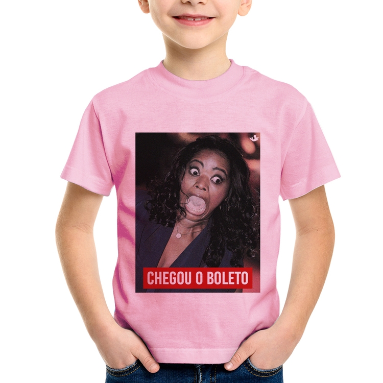 Camiseta Infantil Chegou o boleto - Rosa Bebê
