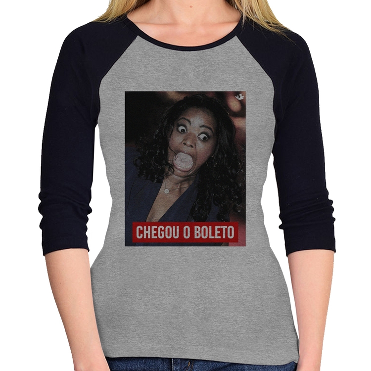 Baby Look Raglan Chegou o boleto Manga 3/4 - Cinza/Preto