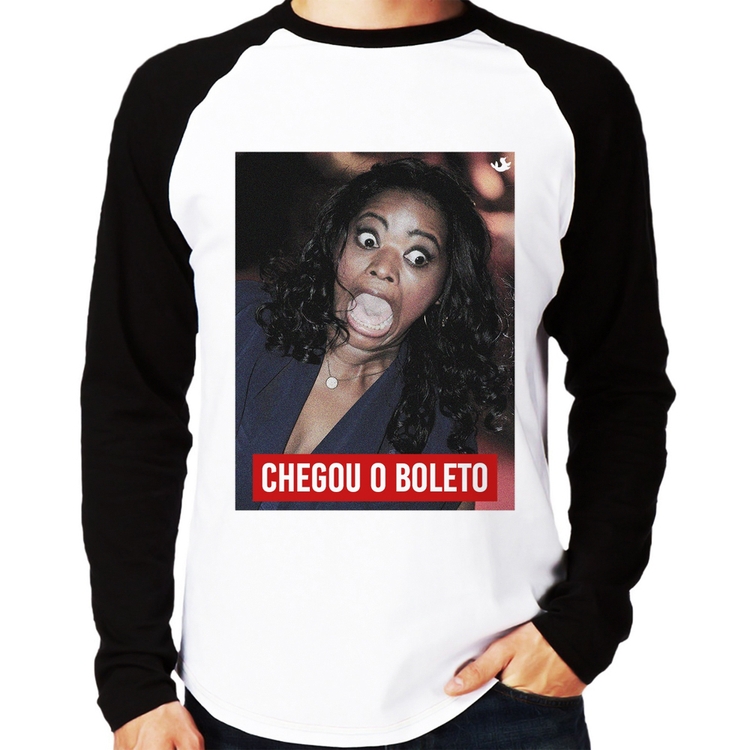 Camiseta Raglan Chegou o boleto Manga Longa