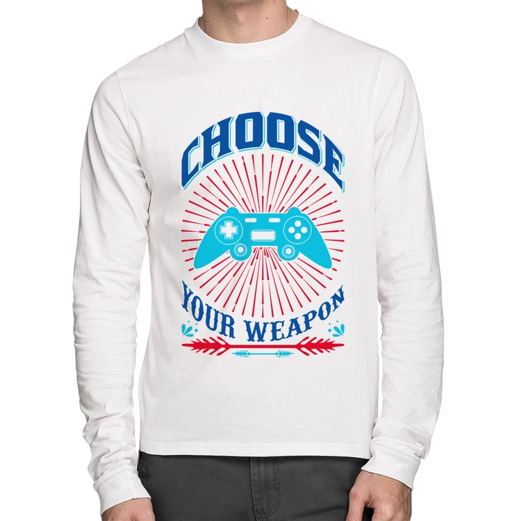 Camiseta Algodão Choose Your Weapon Manga Longa - Branca