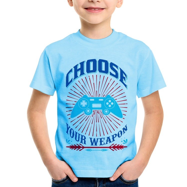 Camiseta Infantil Choose Your Weapon - Azul Bebê