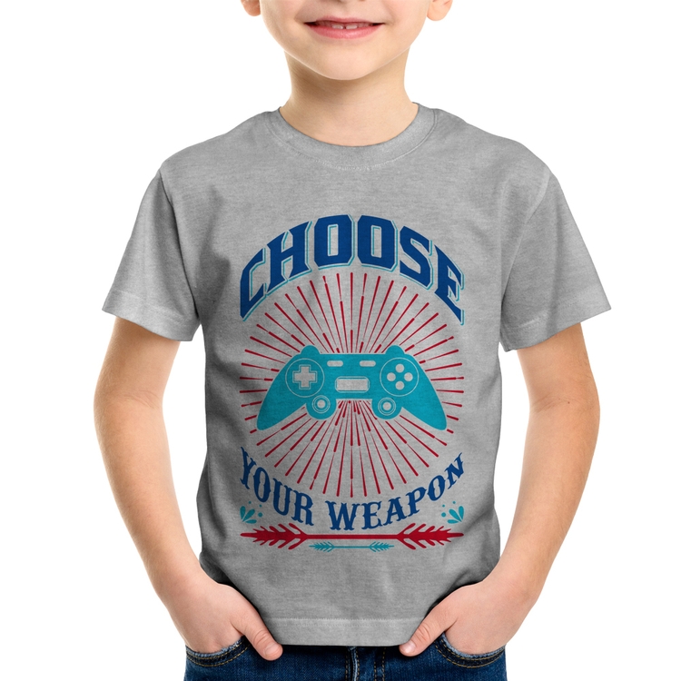 Camiseta Infantil Choose Your Weapon - Cinza